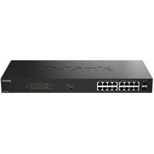 D-Link DGS-1018P 18-Port Ethernet Switch, 16 Gigabit PoE, 2 Gigabit SFP, 36Gbps switching capacity